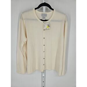 Jaclyn Smith Womens Cream Button Down Long Sleeve Cardigan Sweater Size L/G